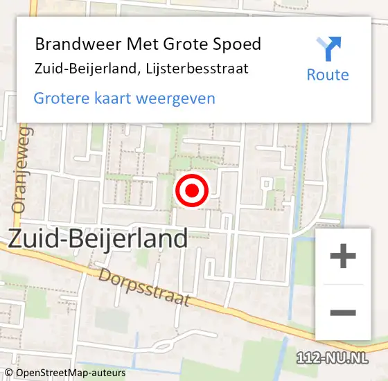 Locatie op kaart van de 112 melding: Brandweer Met Grote Spoed Naar Zuid-Beijerland, Lijsterbesstraat op 10 februari 2022 16:23