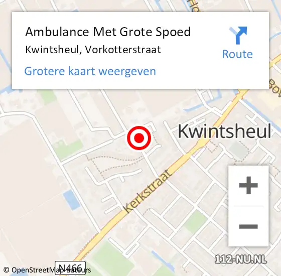 Locatie op kaart van de 112 melding: Ambulance Met Grote Spoed Naar Kwintsheul, Vorkotterstraat op 10 februari 2022 16:31