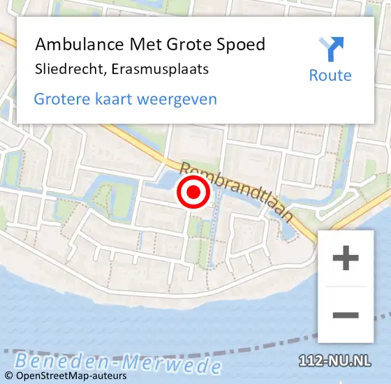 Locatie op kaart van de 112 melding: Ambulance Met Grote Spoed Naar Sliedrecht, Erasmusplaats op 10 februari 2022 16:35