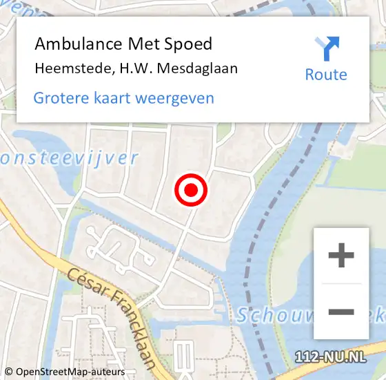 Locatie op kaart van de 112 melding: Ambulance Met Spoed Naar Heemstede, H.W. Mesdaglaan op 10 februari 2022 16:42