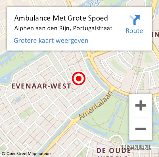 Locatie op kaart van de 112 melding: Ambulance Met Grote Spoed Naar Alphen aan den Rijn, Portugalstraat op 10 februari 2022 16:58