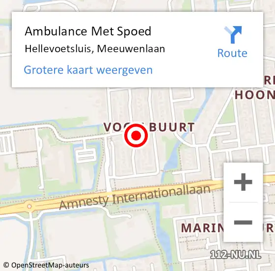 Locatie op kaart van de 112 melding: Ambulance Met Spoed Naar Hellevoetsluis, Meeuwenlaan op 10 februari 2022 17:01