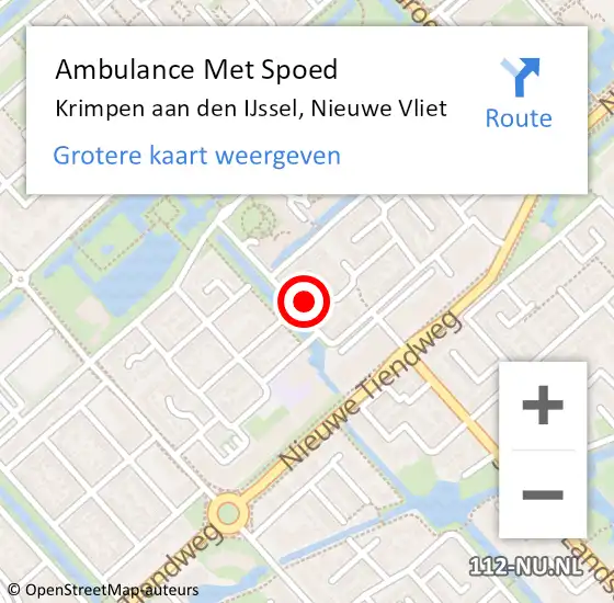 Locatie op kaart van de 112 melding: Ambulance Met Spoed Naar Krimpen aan den IJssel, Nieuwe Vliet op 10 februari 2022 17:37