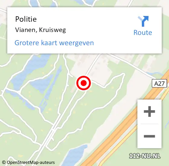 Locatie op kaart van de 112 melding: Politie Vianen, Kruisweg op 10 februari 2022 17:54
