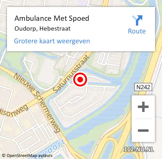 Locatie op kaart van de 112 melding: Ambulance Met Spoed Naar Oudorp, Hebestraat op 10 februari 2022 17:57