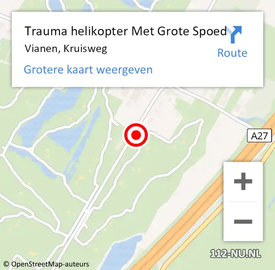 Locatie op kaart van de 112 melding: Trauma helikopter Met Grote Spoed Naar Vianen, Kruisweg op 10 februari 2022 18:06