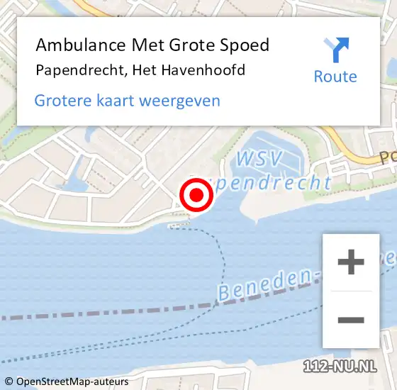 Locatie op kaart van de 112 melding: Ambulance Met Grote Spoed Naar Papendrecht, Het Havenhoofd op 10 februari 2022 18:23