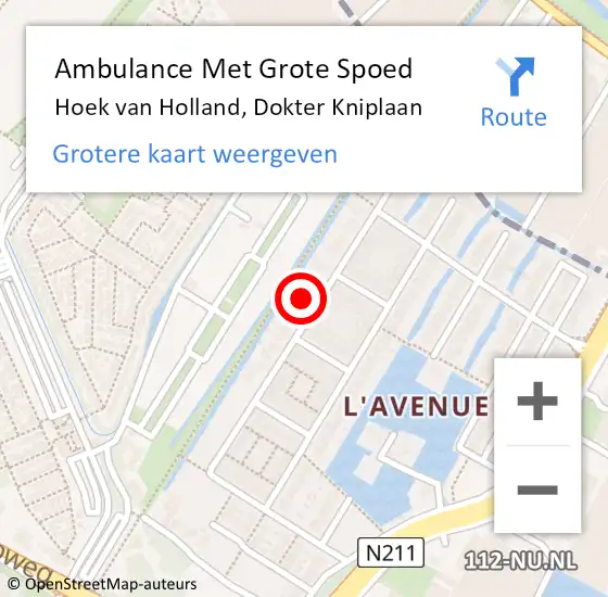 Locatie op kaart van de 112 melding: Ambulance Met Grote Spoed Naar Hoek van Holland, Dokter Kniplaan op 10 februari 2022 18:24