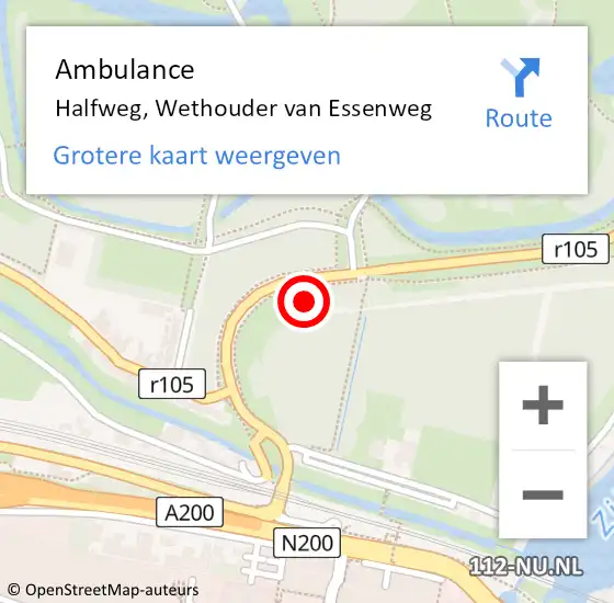 Locatie op kaart van de 112 melding: Ambulance Halfweg, Wethouder van Essenweg op 10 februari 2022 18:45
