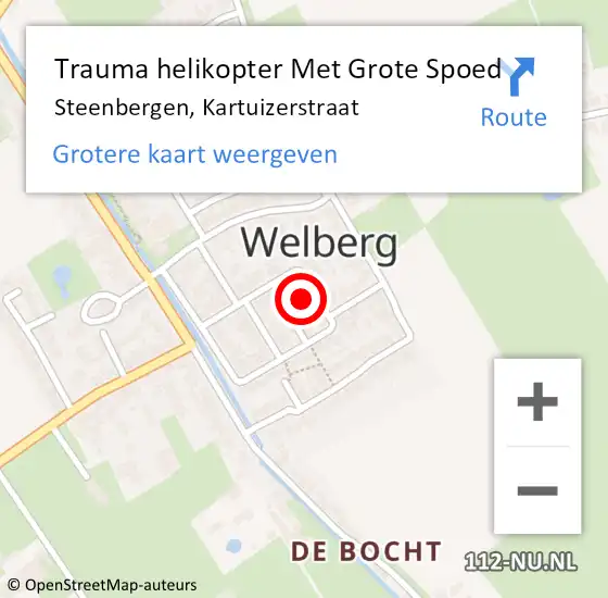 Locatie op kaart van de 112 melding: Trauma helikopter Met Grote Spoed Naar Steenbergen, Kartuizerstraat op 10 februari 2022 18:48
