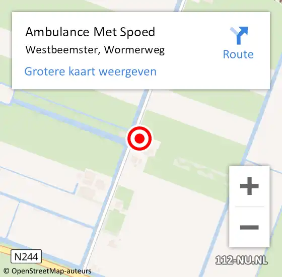 Locatie op kaart van de 112 melding: Ambulance Met Spoed Naar Westbeemster, Wormerweg op 10 februari 2022 19:18