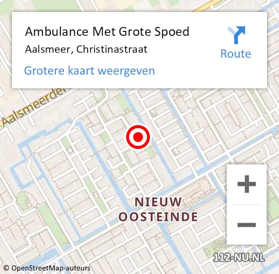 Locatie op kaart van de 112 melding: Ambulance Met Grote Spoed Naar Aalsmeer, Christinastraat op 10 februari 2022 19:27