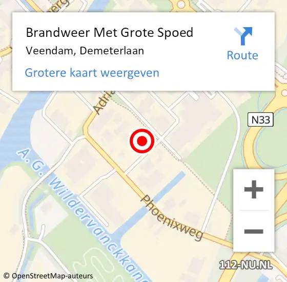 Locatie op kaart van de 112 melding: Brandweer Met Grote Spoed Naar Veendam, Demeterlaan op 10 februari 2022 20:20