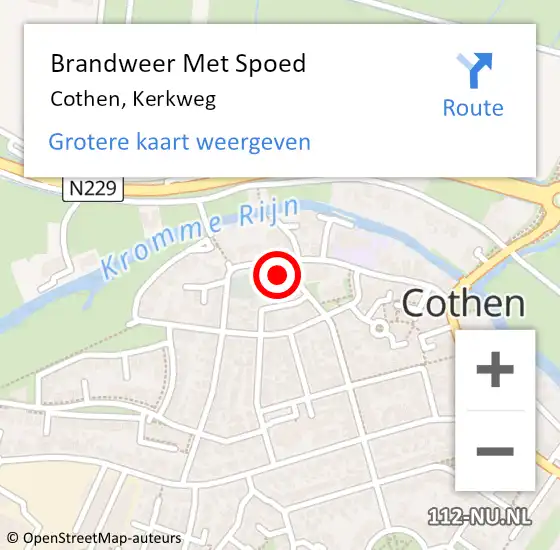 Locatie op kaart van de 112 melding: Brandweer Met Spoed Naar Cothen, Kerkweg op 10 februari 2022 20:40