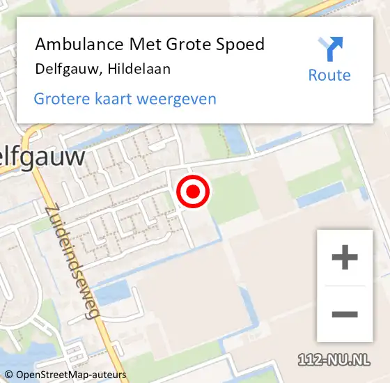 Locatie op kaart van de 112 melding: Ambulance Met Grote Spoed Naar Delfgauw, Hildelaan op 10 februari 2022 20:55