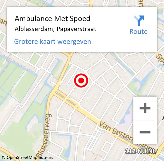 Locatie op kaart van de 112 melding: Ambulance Met Spoed Naar Alblasserdam, Papaverstraat op 10 februari 2022 20:56