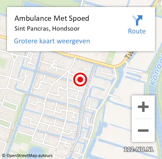 Locatie op kaart van de 112 melding: Ambulance Met Spoed Naar Sint Pancras, Hondsoor op 10 februari 2022 21:08