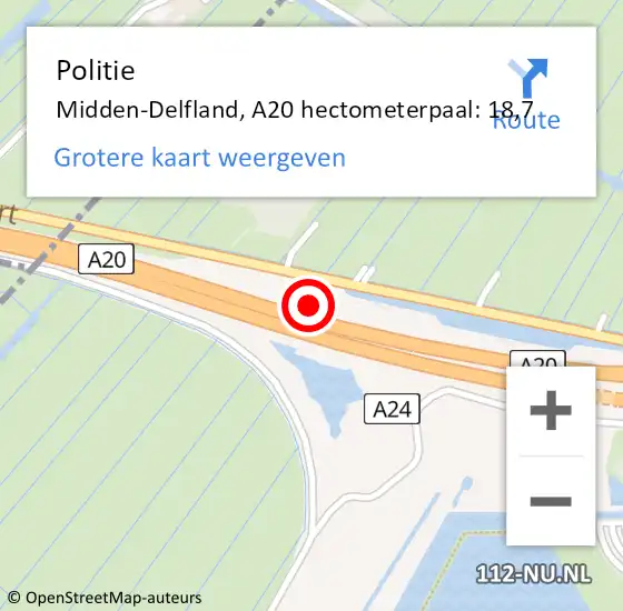 Locatie op kaart van de 112 melding: Politie Midden-Delfland, A20 hectometerpaal: 18,7 op 10 februari 2022 21:43