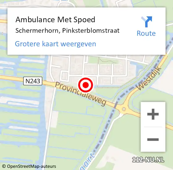 Locatie op kaart van de 112 melding: Ambulance Met Spoed Naar Schermerhorn, Pinksterblomstraat op 10 februari 2022 22:09