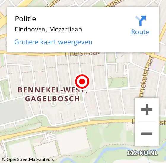 Locatie op kaart van de 112 melding: Politie Eindhoven, Mozartlaan op 10 februari 2022 22:19