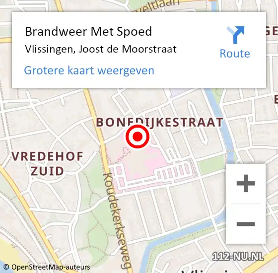 Locatie op kaart van de 112 melding: Brandweer Met Spoed Naar Vlissingen, Joost de Moorstraat op 10 februari 2022 22:51