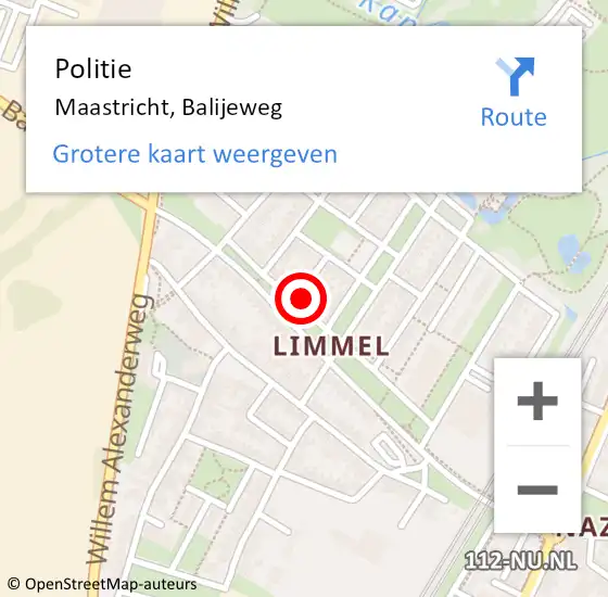 Locatie op kaart van de 112 melding: Politie Maastricht, Balijeweg op 10 februari 2022 23:10