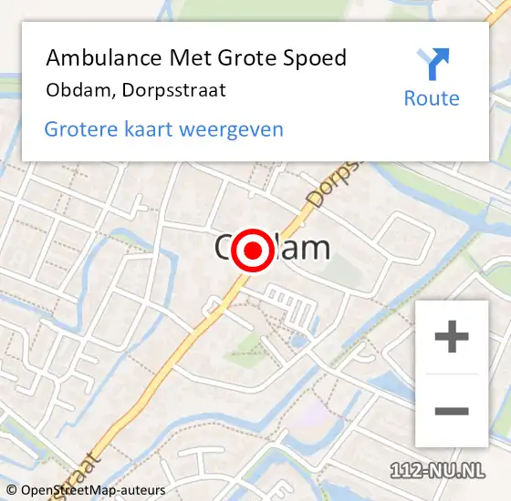 Locatie op kaart van de 112 melding: Ambulance Met Grote Spoed Naar Obdam, Dorpsstraat op 11 februari 2022 00:22