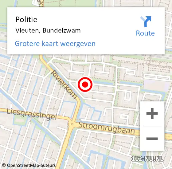 Locatie op kaart van de 112 melding: Politie Vleuten, Bundelzwam op 11 februari 2022 01:02