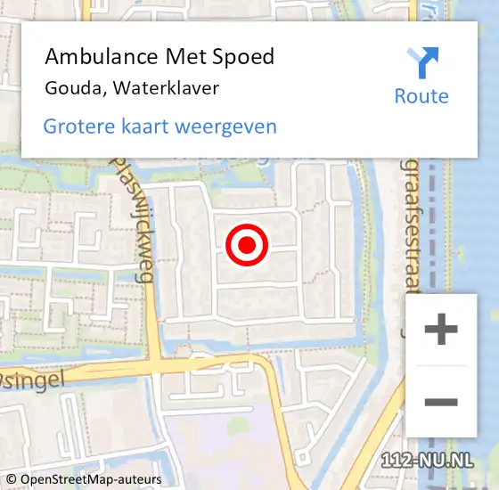 Locatie op kaart van de 112 melding: Ambulance Met Spoed Naar Gouda, Waterklaver op 11 februari 2022 02:02