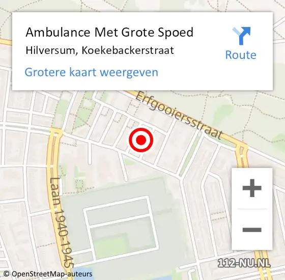 Locatie op kaart van de 112 melding: Ambulance Met Grote Spoed Naar Hilversum, Koekebackerstraat op 7 juli 2014 21:32