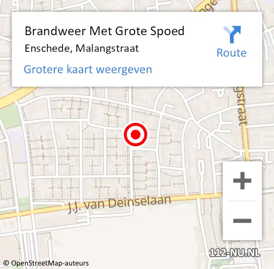 Locatie op kaart van de 112 melding: Brandweer Met Grote Spoed Naar Enschede, Malangstraat op 11 februari 2022 06:55