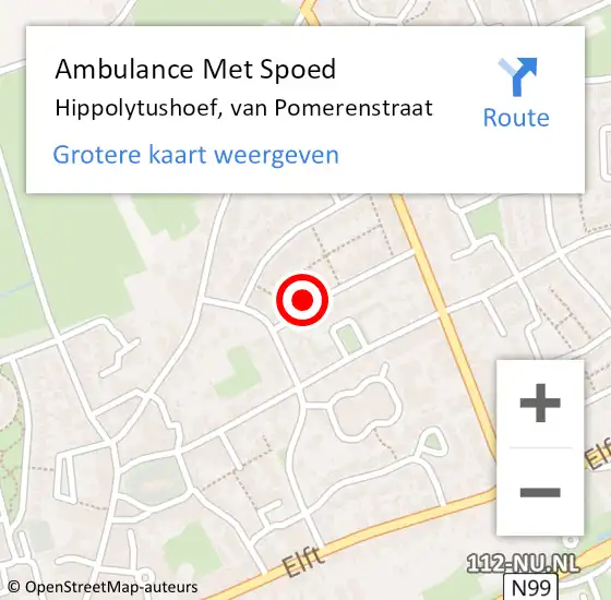 Locatie op kaart van de 112 melding: Ambulance Met Spoed Naar Hippolytushoef, van Pomerenstraat op 11 februari 2022 07:18