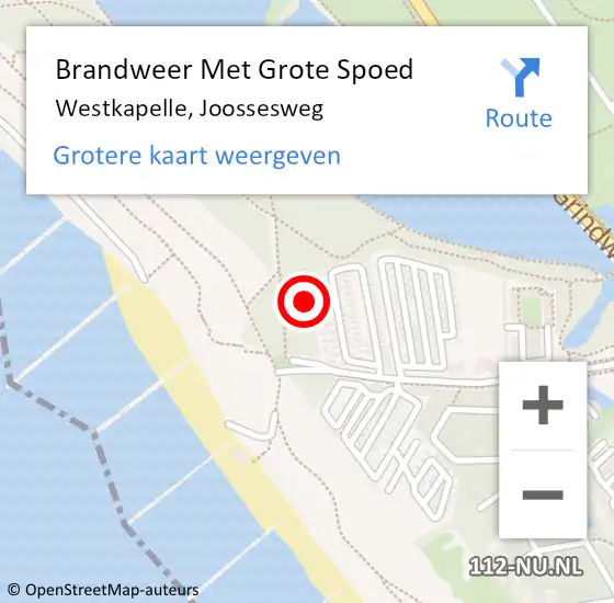 Locatie op kaart van de 112 melding: Brandweer Met Grote Spoed Naar Westkapelle, Joossesweg op 11 februari 2022 07:36