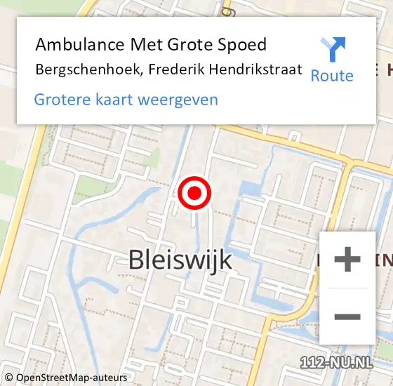 Locatie op kaart van de 112 melding: Ambulance Met Grote Spoed Naar Bergschenhoek, Frederik Hendrikstraat op 11 februari 2022 07:39