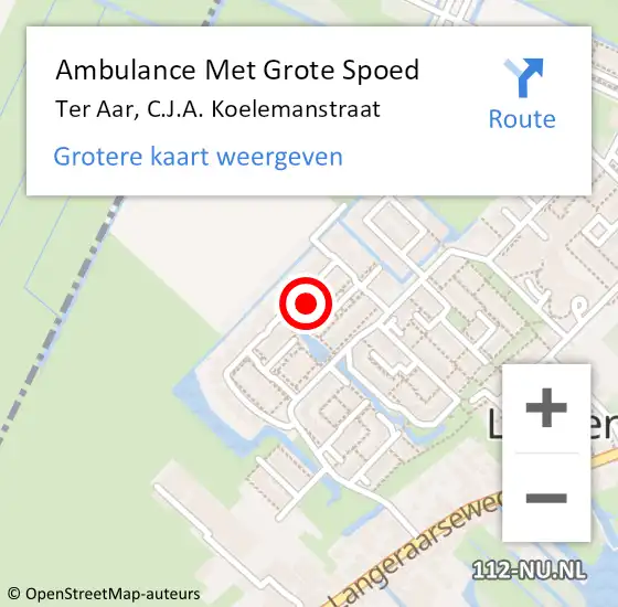 Locatie op kaart van de 112 melding: Ambulance Met Grote Spoed Naar Ter Aar, C.J.A. Koelemanstraat op 11 februari 2022 07:56