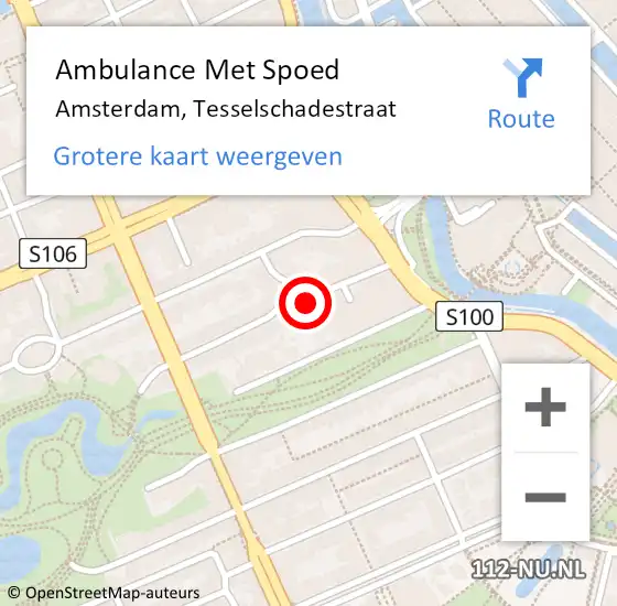 Locatie op kaart van de 112 melding: Ambulance Met Spoed Naar Amsterdam, Tesselschadestraat op 11 februari 2022 08:09