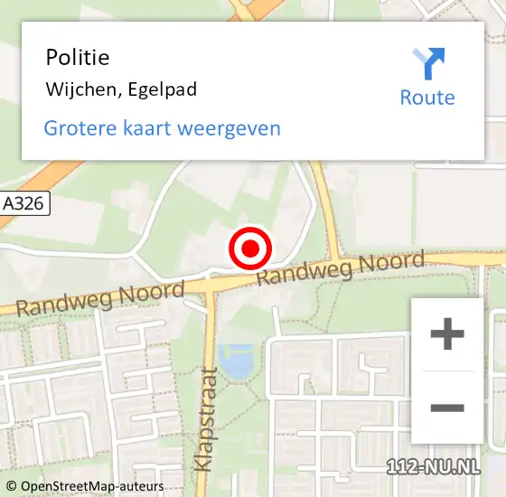 Locatie op kaart van de 112 melding: Politie Wijchen, Egelpad op 11 februari 2022 08:11