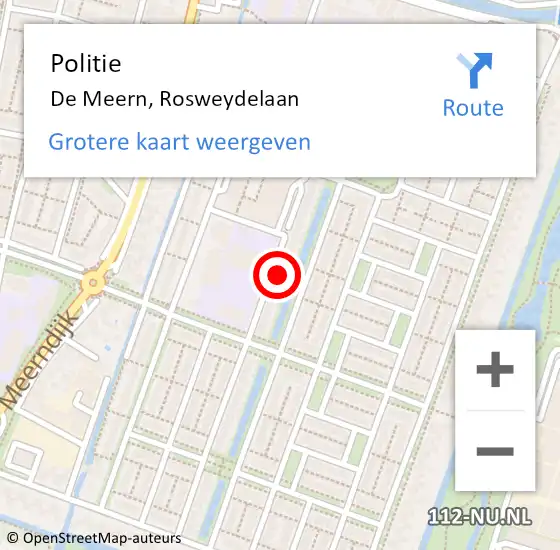 Locatie op kaart van de 112 melding: Politie De Meern, Rosweydelaan op 11 februari 2022 08:26