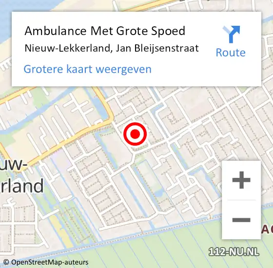 Locatie op kaart van de 112 melding: Ambulance Met Grote Spoed Naar Nieuw-Lekkerland, Jan Bleijsenstraat op 7 juli 2014 21:47