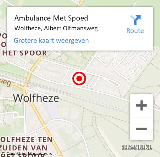 Locatie op kaart van de 112 melding: Ambulance Met Spoed Naar Wolfheze, Albert Oltmansweg op 11 februari 2022 09:18
