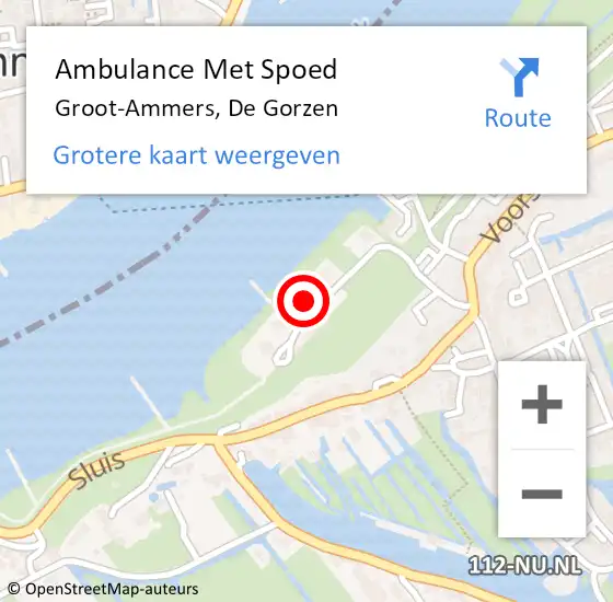 Locatie op kaart van de 112 melding: Ambulance Met Spoed Naar Groot-Ammers, De Gorzen op 11 februari 2022 09:34