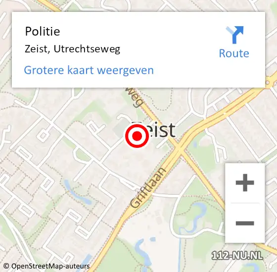 Locatie op kaart van de 112 melding: Politie Zeist, Utrechtseweg op 11 februari 2022 09:53