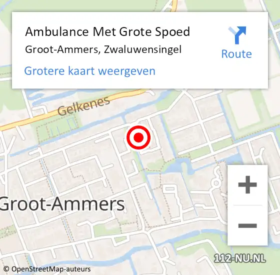 Locatie op kaart van de 112 melding: Ambulance Met Grote Spoed Naar Groot-Ammers, Zwaluwensingel op 11 februari 2022 09:56