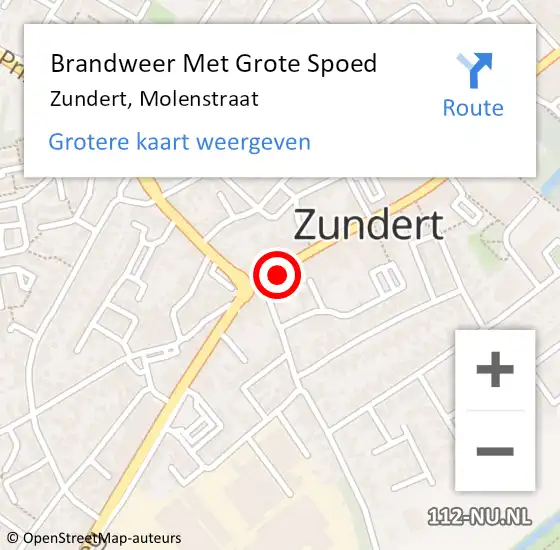 Locatie op kaart van de 112 melding: Brandweer Met Grote Spoed Naar Zundert, Molenstraat op 11 februari 2022 10:05