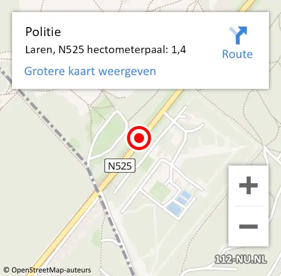 Locatie op kaart van de 112 melding: Politie Laren, N525 hectometerpaal: 1,4 op 11 februari 2022 10:19
