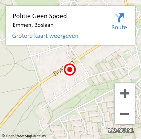 Locatie op kaart van de 112 melding: Politie Geen Spoed Naar Emmen, Boslaan op 11 februari 2022 11:22