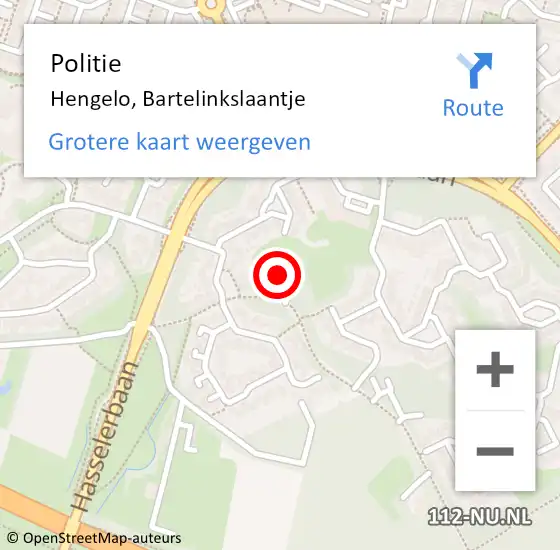 Locatie op kaart van de 112 melding: Politie Hengelo, Bartelinkslaantje op 11 februari 2022 11:32