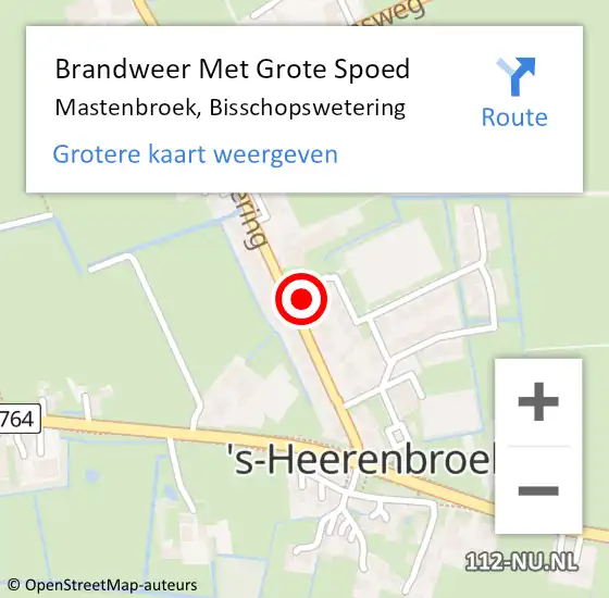 Locatie op kaart van de 112 melding: Brandweer Met Grote Spoed Naar Mastenbroek, Bisschopswetering op 11 februari 2022 11:52