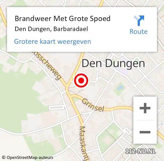 Locatie op kaart van de 112 melding: Brandweer Met Grote Spoed Naar Den Dungen, Barbaradael op 11 februari 2022 11:54