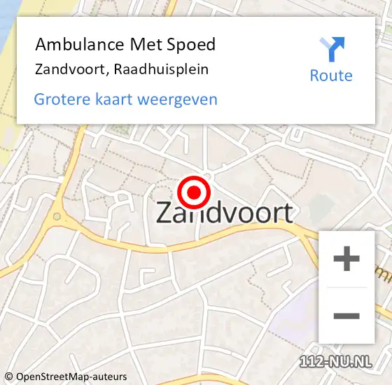 Locatie op kaart van de 112 melding: Ambulance Met Spoed Naar Zandvoort, Raadhuisplein op 11 februari 2022 12:08